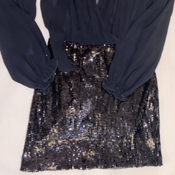 Marciano Sequined and Sheer Long Sleeve Mini Party Dress - Picture 8 of 13